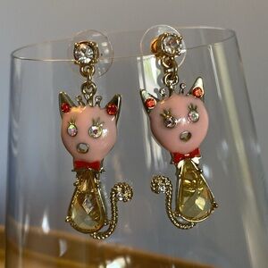 Pink and Gold Cat Earrings
